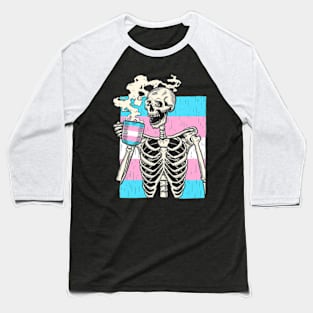 Skeleton Drinking Coffee LGBT-Q Transgender Pride Trans Baseball T-Shirt